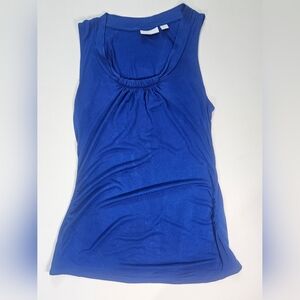 New York & Company Sleeveless Blouse Womens Small Blue Ruched‎ Neck Summer Top